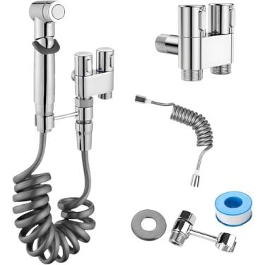 Imagem de Bidê Manual Portátil com Válvula Dupla, Kit Pulverizador para Vaso Sanitário, 2 Saídas, Acessório de Chuveirinho Higiênico - Cor Prata