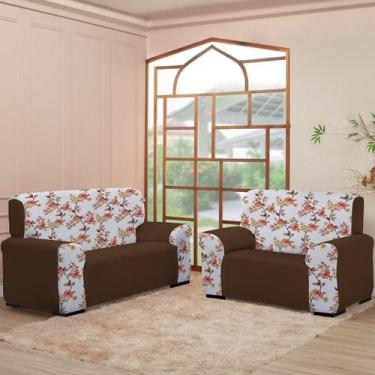 Imagem de Kit Capas para Sofá 2 e 3 Lugares  Coladinha Floral Mista  Proteção e 