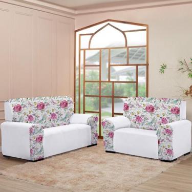 Imagem de Kit Capas para Sofá 2 e 3 Lugares  Coladinha Floral Mista  Proteção e 