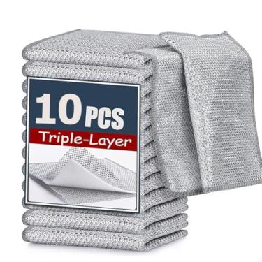 Imagem de Pacote com 10 almofadas de limpeza de lã de aço, panos de limpeza de camada dupla para panelas, pias e fogões