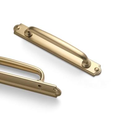 Imagem de Goo-Ki Puxadores de gaveta c-c de 12,8 cm com placa de base traseira ferragens de liga de zinco - pacote com 2 alças de barra de bronze champanhe com espaçador para cozinha, 9330UBR-128-C