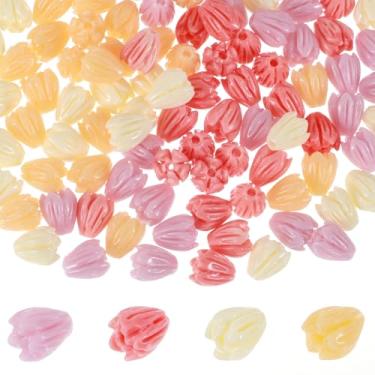 Imagem de 100 peças de contas de flores de acrílico em 4 cores, espaçador de trompete floral solto tulipa de lírio fofo, contas soltas esculpidas em 3D, pingentes de flores para fazer joias, miçangas, faça você