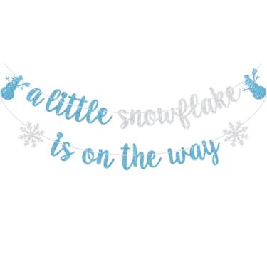 Imagem de Faixa de glitter azul A Little Snowflake is on the Way, placa de decoração de chá de bebê de boneco de neve de inverno, floco de neve de Natal, inverno, Onederland, suprimentos de decoração de festa