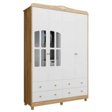 Imagem de Guarda Roupa Bebê Peroba Elô 4 Portas 4 Gavetas Branco Amêndoa