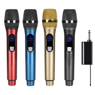 Imagem de Kit 2 Microfones Dinâmico Sem Fio Profissional Recarregável Uhf para Karaokê (ALEATORIO)