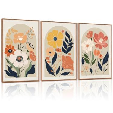 Imagem de KAIRNE Arte de parede em tela boho, decoração de parede floral abstrata, impressões minimalistas modernas conjunto de 3 (61 x 91 cm), pinturas de arte de parede botânicas, arte boêmia de meados do