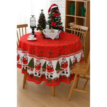 Imagem de Toalha de Mesa Natal Redonda 135x135cm Algodão Poliester