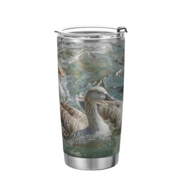 Imagem de Kigai Copo de aço inoxidável Grey Goose 590 g, copo de café isolado com tampa e canudo, caneca de café de viagem de parede dupla para bebidas quentes e frias