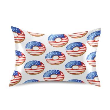 Imagem de xigua Fronha de cetim com bandeira americana, donuts, para cabelo e pele, lavável à máquina, almofada de cetim, com fecho de envelope, 51 x 66 cm