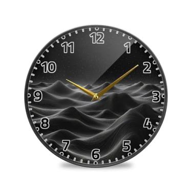 Imagem de WELLDAY Relógio de parede sem tique-taque 25 cm - Preto 3D topográfico contorno operado por bateria relógio redondo silencioso de quartzo para casa/escritório/cozinha/sala de aula