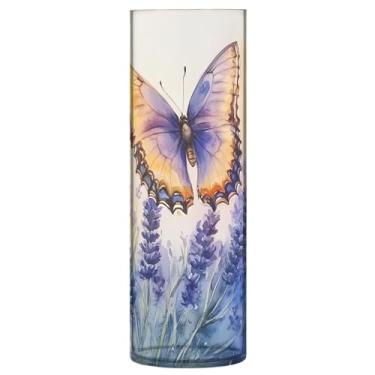 Imagem de CEBUGI Vaso de flores borboleta em lavanda 10 cm x 30 cm Vaso cilíndrico para flores, vaso transparente inquebrável para decoração de casa de festa de casamento