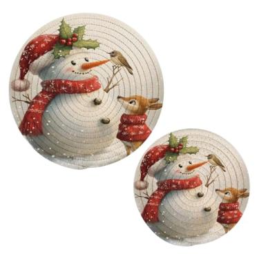 Imagem de Wassud Lindo boneco de neve com conjunto de tripé de veado para pratos quentes, suportes de panela redondos, almofadas quentes de algodão, porta-copos elegantes, decoração de cozinha e acessórios, 2
