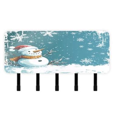 Imagem de Burbuja Porta-chaves de boneco de neve de Natal com 5 ganchos, porta-chaves autoadesivo montado na parede, organizador de armazenamento de correio para entrada, decoração de casa