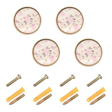 Imagem de Burbuja Pacote com 4 maçanetas de armário de cozinha com flores, puxadores redondos de 3,5 cm, puxadores de cômoda com parafusos para cozinha, quarto, armários, armário