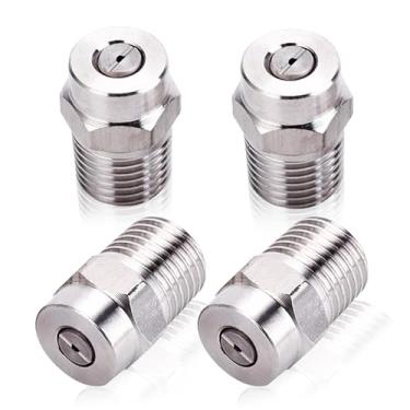 Imagem de Pacote com 4 pontas de bocal de lavagem a pressão de substituição para vassoura de água, arruela de material rodante 25 graus 4,5 pontas de limpeza de superfície de orifício de 1/10.2 cm macho NPT