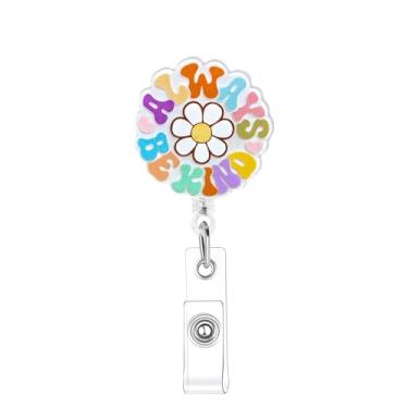 Imagem de Carretel de crachá de girassol fofo, retrátil, engraçado, clipe retrátil, clipes para enfermeiras, médicos, professores, funcionários de escritório