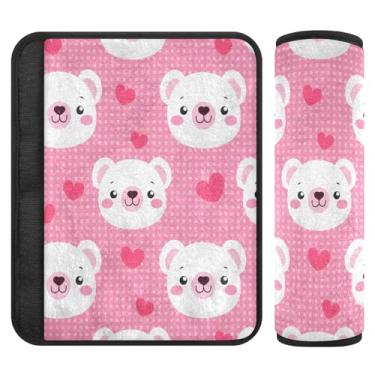 Imagem de Burbuja Capa para cinto de segurança de carro com cara de urso branco macio protetor de cinto de segurança de carro para alça de ombro de assento, 1 par pequeno