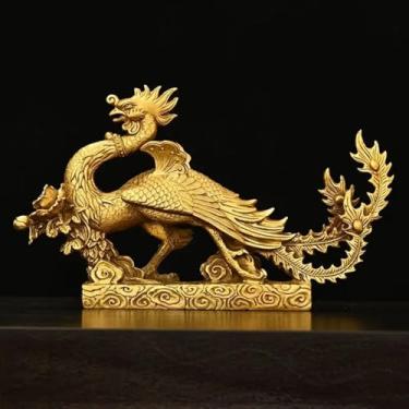 Imagem de FENNYYAR Estátua de cobre da mascote da sorte Phoenix, 21 cm, ornamento de decoração de mesa de escritório em casa