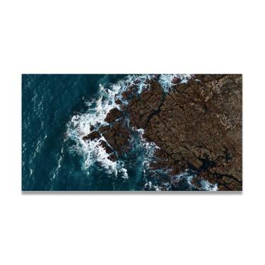 Imagem de LKXGRRSFG Rochas e ondas foto real cidade mar neve vale pastagem rio pôr do sol nascer do sol impressão em tela decoração de parede 20 x 36 cm sem moldura