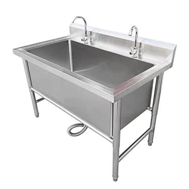 Imagem de Pia de aço inoxidável independente com kit de drenagem e torneira, pia de cozinha de bacia única, pia utilitária de aço inoxidável comercial, para restaurante, lavanderia, garagem (120 cm/47,2 pol.)