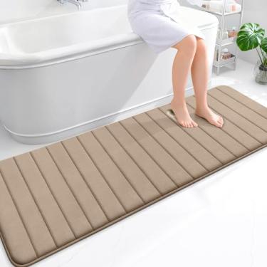 Imagem de OLANLY Tapetes de banheiro longos listrados de espuma viscoelástica 180 x 61, tapete de banho absorvente super macio, secagem rápida, tapetes de chuveiro laváveis na máquina, tapete de banho