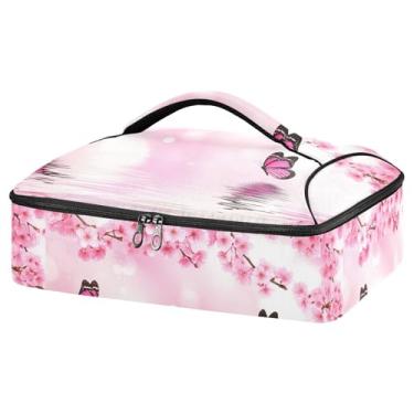 Imagem de CEBUGI Porta-caçarola com isolamento de flores borboleta para alimentos quentes ou frios, transportador de alimentos isolado para festas potluck/piquenique/churrascos, serve para 23 x 33 cm