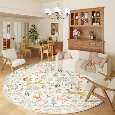 Imagem de DUKINO Tapete redondo de 1,8 m para quarto, tapete circular lavável com estampa animal com design de pilha baixa, tapete antiderrapante macio para entrada, sala de estar, escritório, sala de jantar