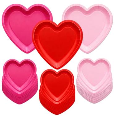 Imagem de BAISDY 60 peças de pratos de papel para o dia dos namorados, pratos descartáveis em forma de coração