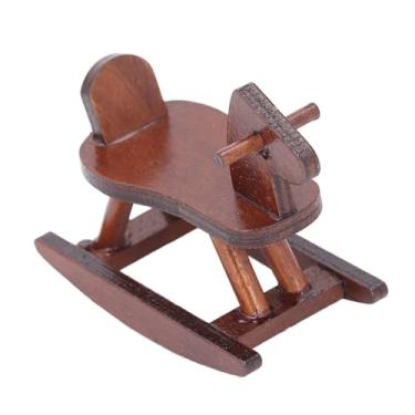 Imagem de Cryfokt Cavalo de Balanço de Madeira Requintado Em Miniatura para Decoração de Casa de Boneca, Casa de Boneca de Madeira de Bétula Cavalo de Balanço para Cena de Em Miniatura (Marrom)
