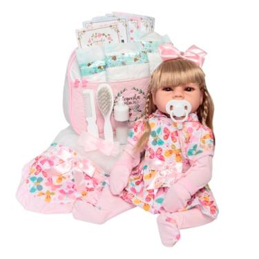 Imagem de Boneca Reborn Bebê Loira Realista Fofinha + Bolsa Acessórios