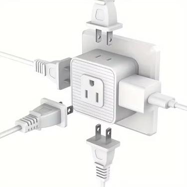 Imagem de 1 divisor de tomada multiplugue com 5 tomadas, plugue dos EUA, fonte de alimentação 110-130V, caixa divisora lateral para escritório, dormitório, viagem, cruise Essentials