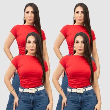 Imagem de Kit 4 Blusas Blusinhas Elegante Social Básica Drapeada Manga Curta Ver