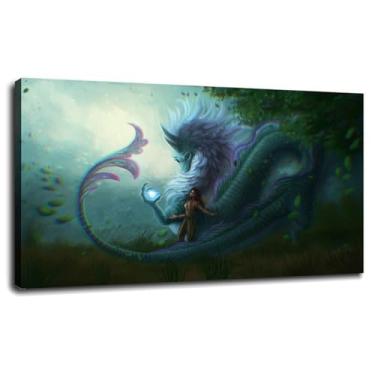 Imagem de Dragon Wall Art Leaves Canvas Prints Claws Poster For Home Conjunto de 1 Decorações com Moldura 50.8 cm x 30.5 cm