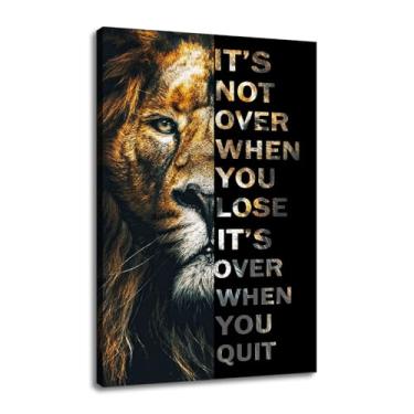 Imagem de Arte motivacional de parede em tela de leão imagem inspiradora para decoração de escritório Magnificent of a Lion com citação inspiradora arte em tela HD para academia, quarto, cozinha, decoração de