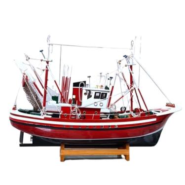 Imagem de shuicui Modelo de veleiro feito à mão madeira maciça barco de pesca decoração de casa mesa artesanato barco 60 cm vermelho exibição barco lembranças de barco