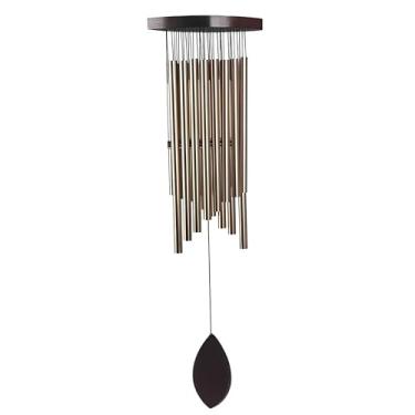 Imagem de ICE ARMOR Estátua tradicional de sino de vento com 76 cm de comprimento na parte superior de madeira prateada para decoração de jardim, ideias de decoração de jardim para inauguração de casa, feriados