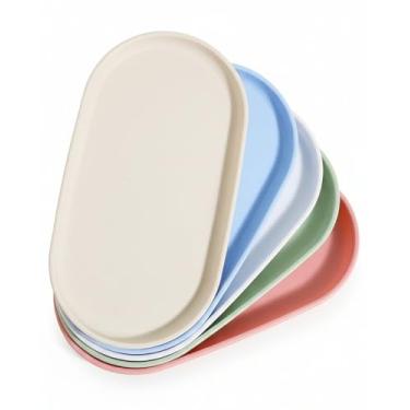 Imagem de Bandejas ovais de plástico para arte, pacote com 5, bandeja organizadora empilhável para atividades e artesanato, bandeja de pintura, organizador de contas, bandeja de joias para projetos de bricolage