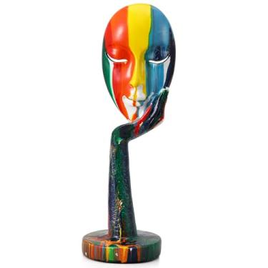 Imagem de Fiwochic Estátua criativa simples e colorida para mulheres com arte facial para decoração de casa 35 cm feita à mão escultura abstrata em madeira artesanal estatueta moderna para escritório, quarto