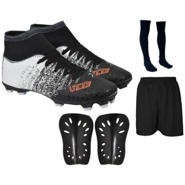 Imagem de Chuteira Campo Botinha UZ Cravo Adulto + Caneleira + Meião + Short - U