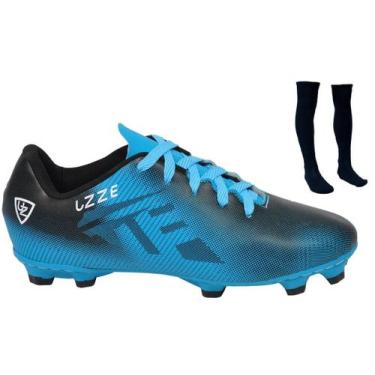 Imagem de Chuteira Campo Adulto UZ Costurado + Meião - Uzze, Celeste, 41