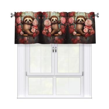 Imagem de QAZWZML Cortinas decorativas estampadas preguiça sentada em um balanço por The Roses Cortinas curtas 137 x 45 centímetros adequadas para quartos, cozinhas e varandas