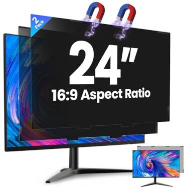 Imagem de Verponity Pacote com 2 telas magnéticas de privacidade de computador de 61 cm para monitor com proporção de 16:9, luz azul antirreflexo, protetor de tela antiespião removível