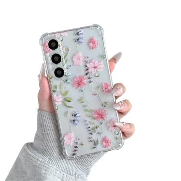 Imagem de DEFBSC Capa macia compatível com Samsung Galaxy S25 FE, design de estampa floral transparente de TPU flexível à prova de choque para mulheres e meninas, capa protetora de flores para celular, rosa