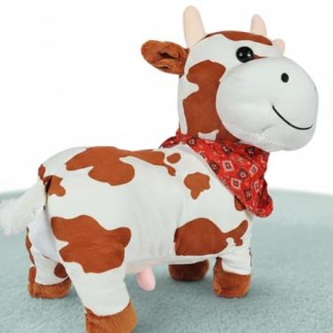 Imagem de Vaquinha de Pelúcia Macia e Fofa Brinquedo Infantil Presente para Crianças (Marrom e Branco)