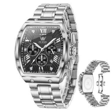 Imagem de OLEVS Relógios masculinos analógicos, quartzo, luxuoso, diamante, à prova d'água, cronógrafo, aço inoxidável, mostrador grande, quadrado, data, fase da lua, numerais romanos, relógio social masculino