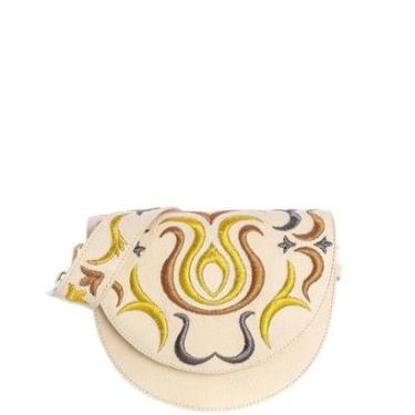 Imagem de Bolsa Tiracolo Feminina Leopoldine Couro Legítimo Off White com Bordado e Alças Removíveis-Feminino