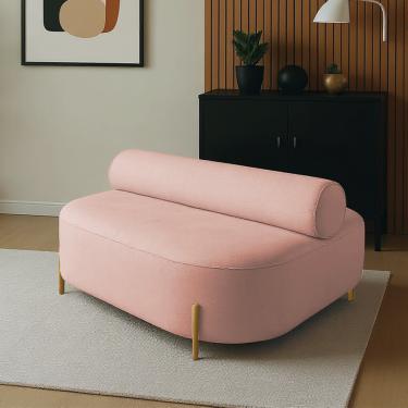 Imagem de Sofá Sala Ilha Orgânico e 1 Poltrona 125cm Éden Pé Aço Dourado Bouclê Rosê E03 - D'Rossi