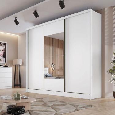 Imagem de Guarda Roupa Casal Ambiente Medelim 3 Portas 4 Gavetas Neve Com Espelho - Novo Horizonte