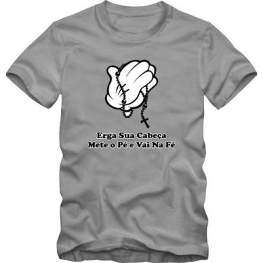 Imagem de Camiseta Masculina Estampa Samba Fé Mãos com Terço Algodão Manga Curta