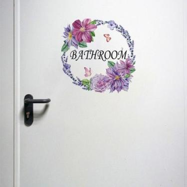 Imagem de Adesivo de parede Floral Bathroom Sign PVC 30x30cm à prova d'água - yi